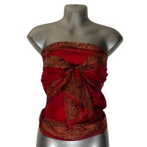 Ralph Lauren Red and Gold Silk Scarf